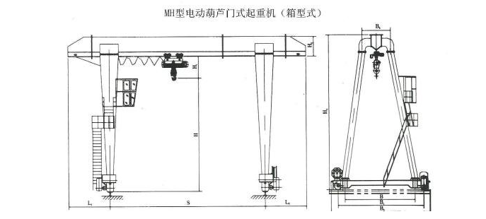 10吨MH型单梁门式91抖音在线观看机结构图